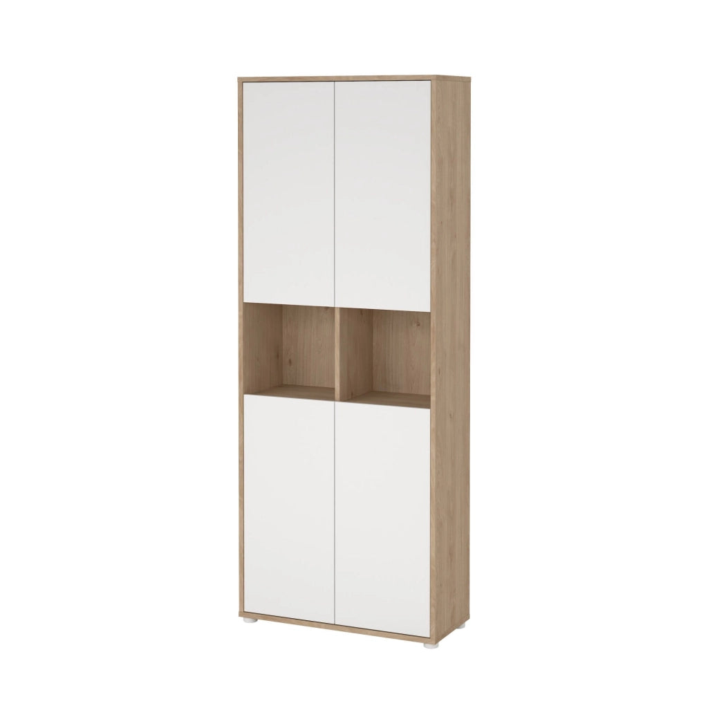 Credenza Pierre, Buffet da soggiorno, Madia da salotto, Dispensa da cucina, 80x34 h205 cm, Rovere e Bianco