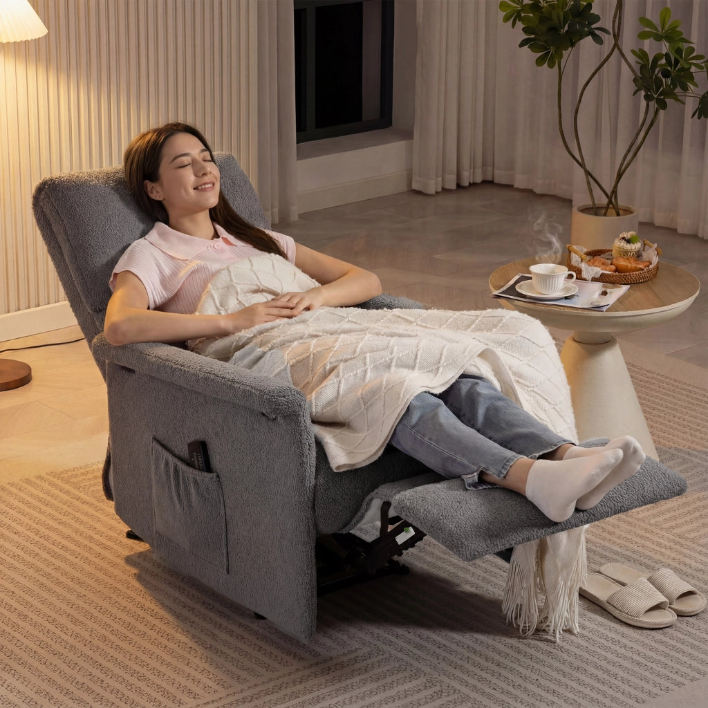Poltrona relax reclinabile massaggiante ¨C Xylo ¨C tessuto grigio con poggiapiedi 69x84x99cm