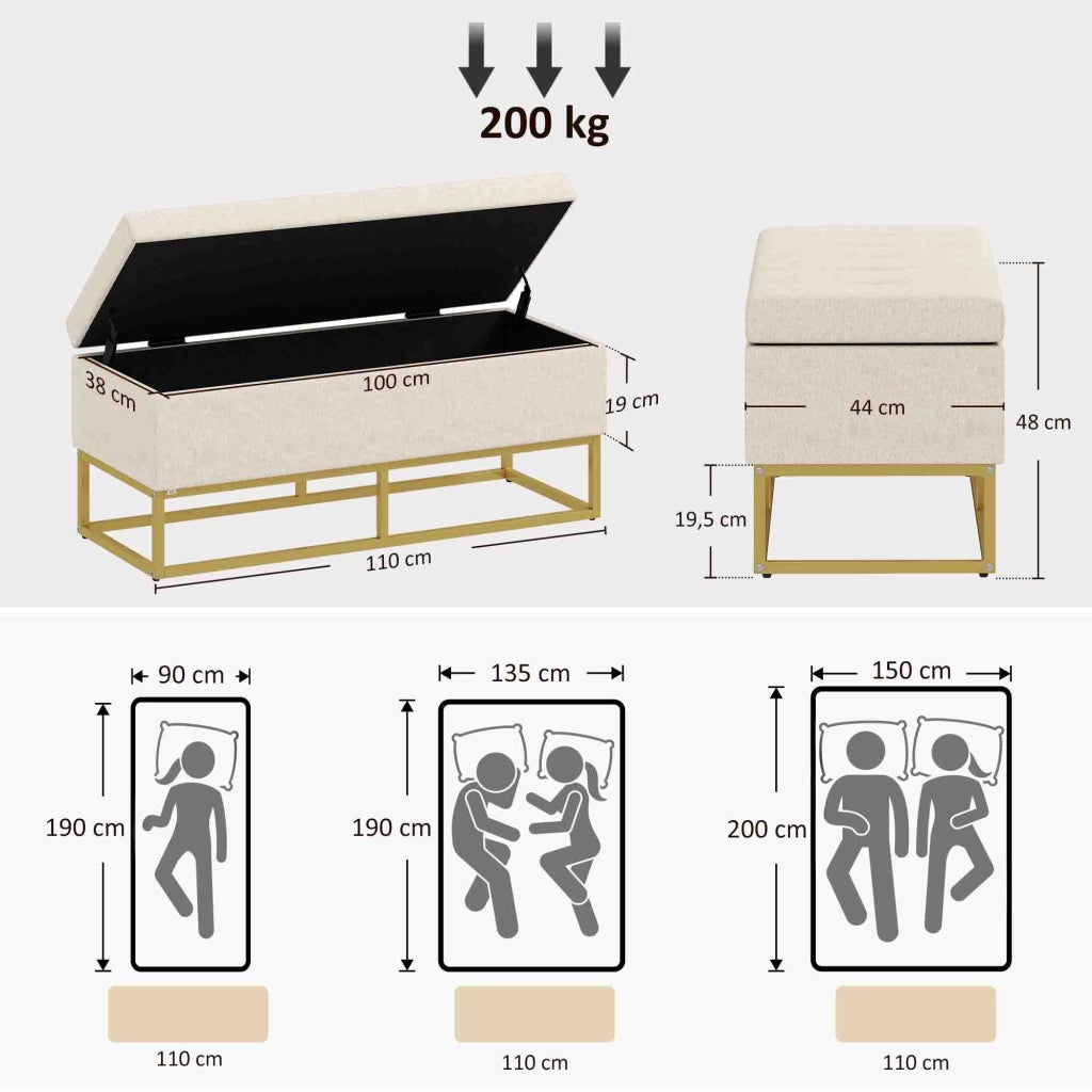 Divano a due posti con cassetti ¨C Minimal ¨C Beige e dorato 110x44x48