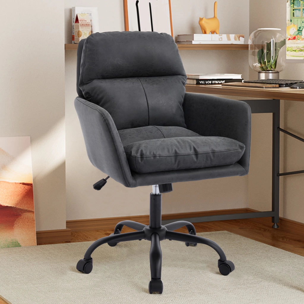 Sedia da Ufficio ¨C MINIMAL ¨C Ecopelle Nera, Altezza Regolabile