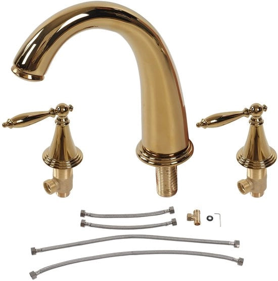 Mangiatore di acqua per vasca da bagno in ottone - 3 fori - alta pressione resistente - doppio manico - senza gocciolamento - altezza di uscita 11,5 cm