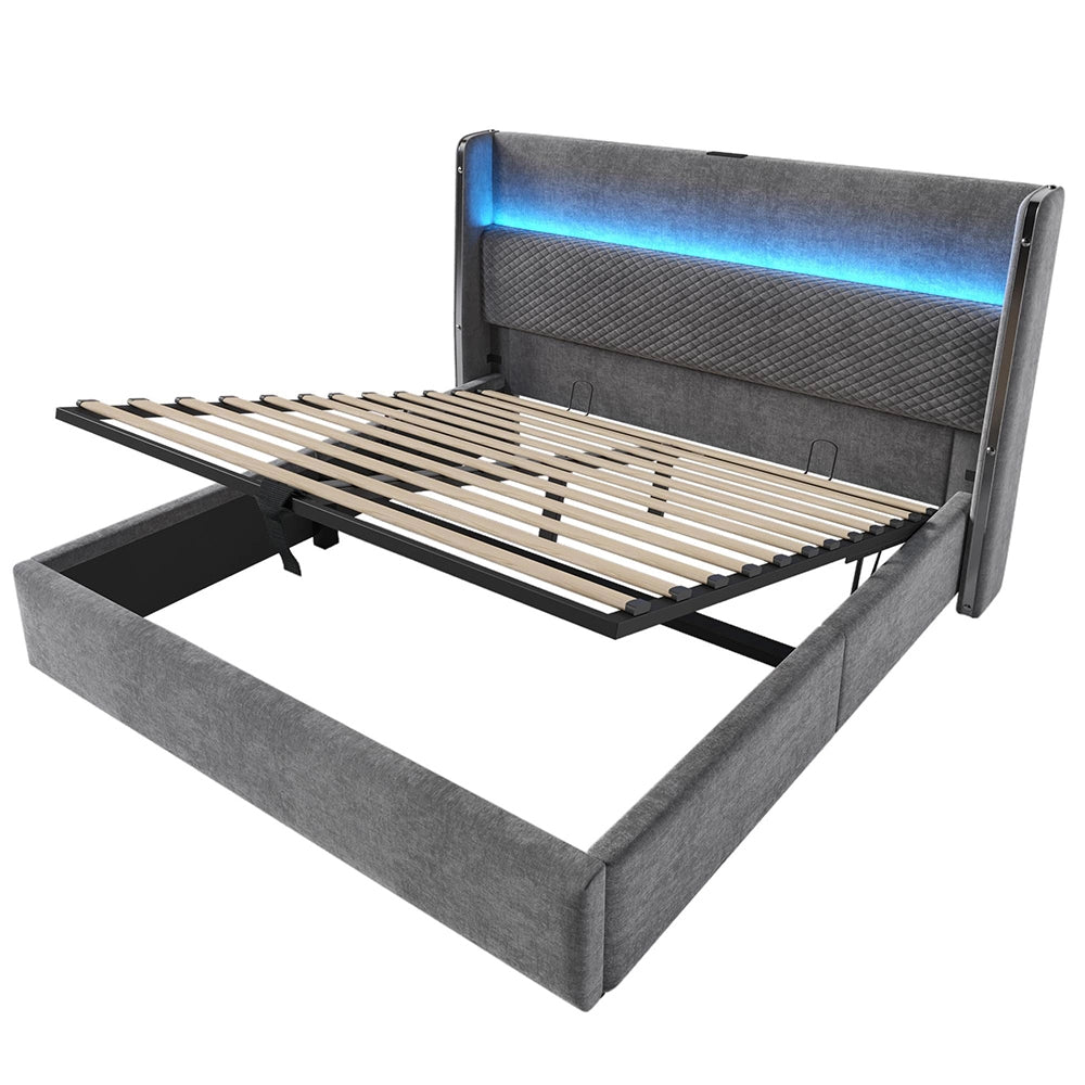 Letto 140x200cm?- Xylo - idraulico LED USB lino grigio