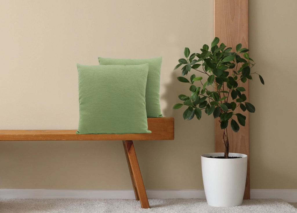 Coppia Cuscini Arredo Imbottiti Tessuto Ottoman In Tinta Unita Colore Verde 40 - 50x50 - Verde 40