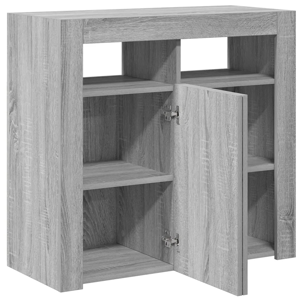 Credenza con Luci LED-Buffet-Armadio da cucina Grigio Sonoma 80x35x75 cm