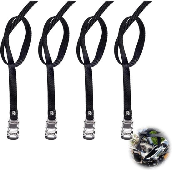 Pedali per Bicicletta 4 pezzi - Cinturini di Acciaio Adattabili - Piastrine Antiscivolo in Nylon - Sostituzione Universale - Alta Resistenza al Carico - Migliorata Stabilità di Guida