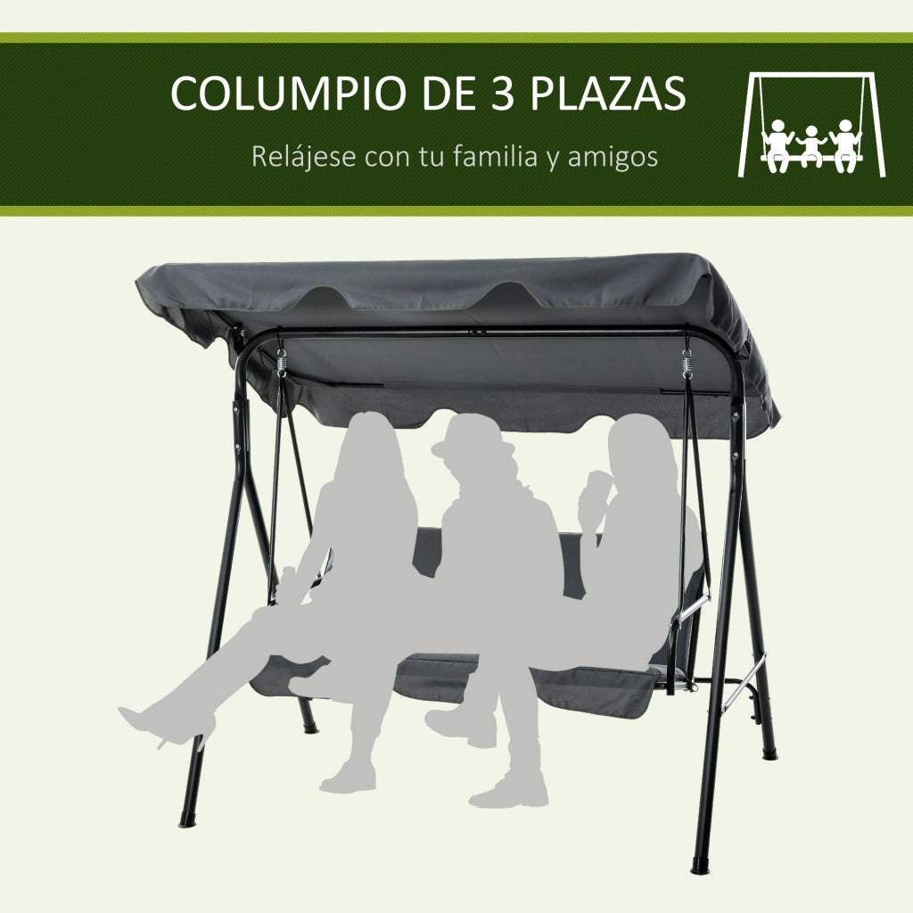 Sedia a dondolo 3 posti con tenda regolabile ¨C zephmum ¨C grigio 172x110x153 cm