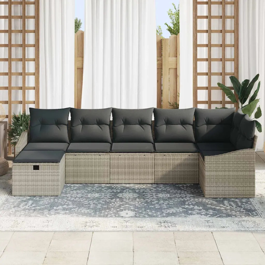 Set di divani con cuscino Grigio chiaro polyrattan