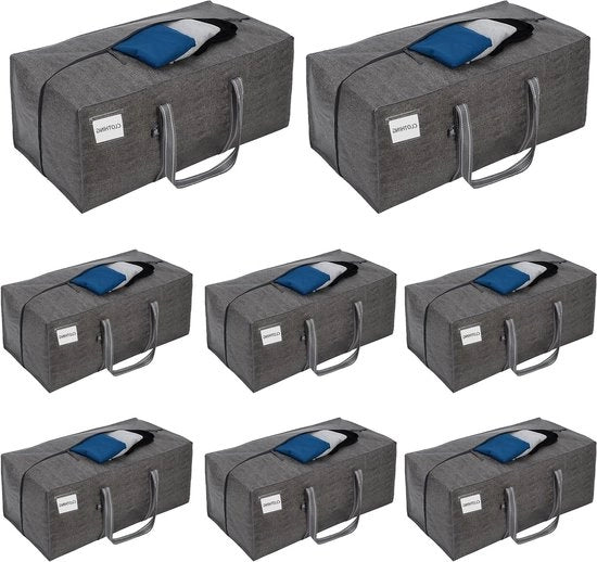 Set di Contenitori per la Conservazione dell'Abbigliamento con Coperchio e Cerniera - 8 Pack Grigio Scuro