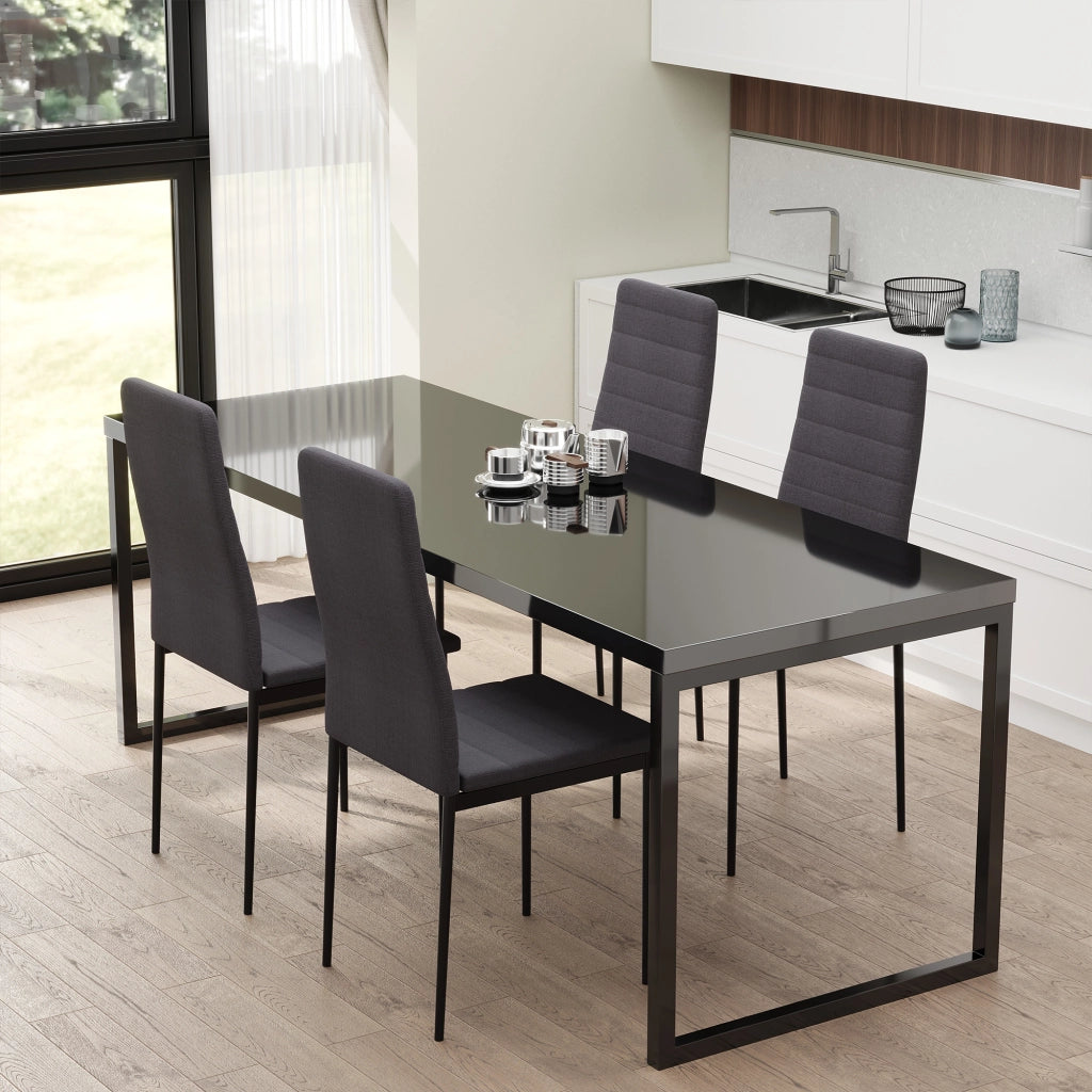 Set 4 Sedie Imbottite da Pranzo ¨C Zephmum ¨C Grigio Tessuto Metallo