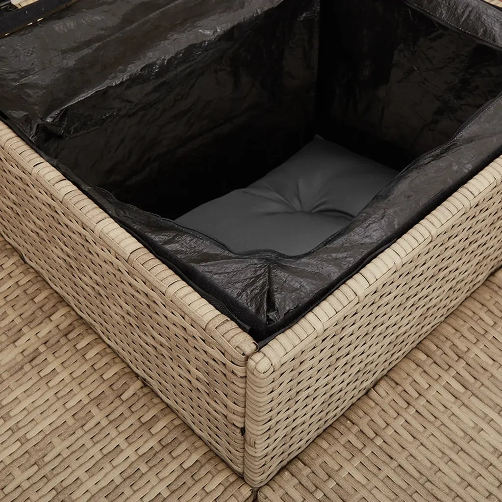 Divano da Giardino con Tavolo e Cuscini a L Beige in Polyrattan 369030