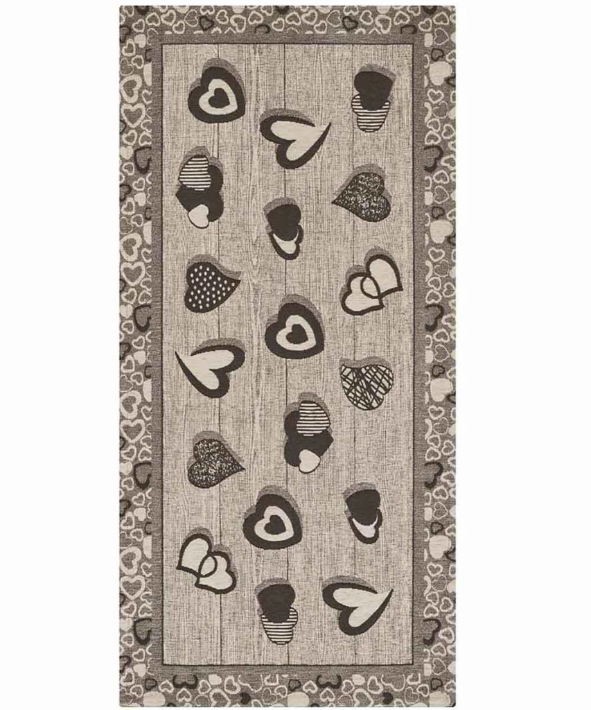 Tappeto LOVELY grigio ardesia cm.55x115 moderno cuori, passatoia cucina multiuso lavabile antiscivolo