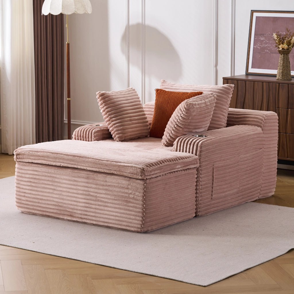 Divano letto ¨C zephmum ¨C rosa, tessuto morbido, con cuscini e coperta