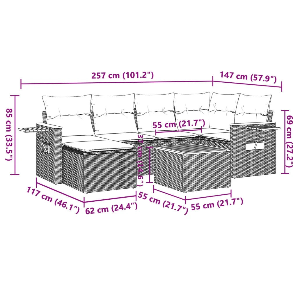 Set Divani da Giardino con Cuscini 7pz Nero Polyrattan 3259424