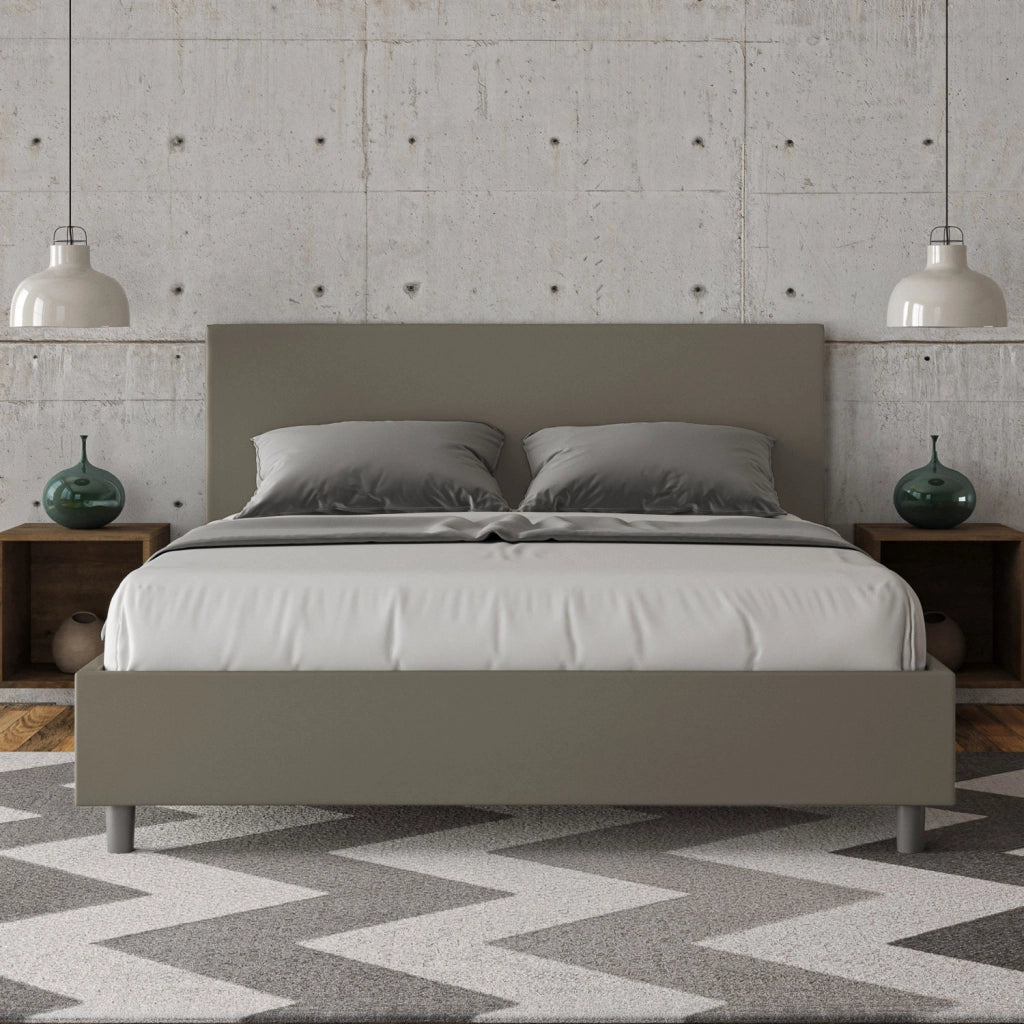 BS COM Letto matrimoniale contenitore doppia alzata imbottito 160x200 similpelle cappuccino