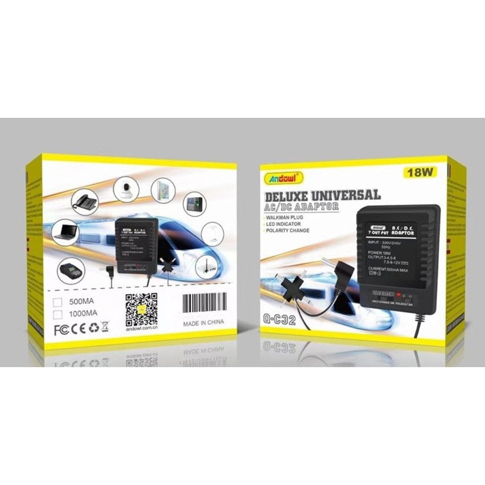 Trade Shop - Alimentatore Adattatore Universale Ac/dc 12v 0,5a 18w Indicatore Led Cambio Polarità Q-c32 -