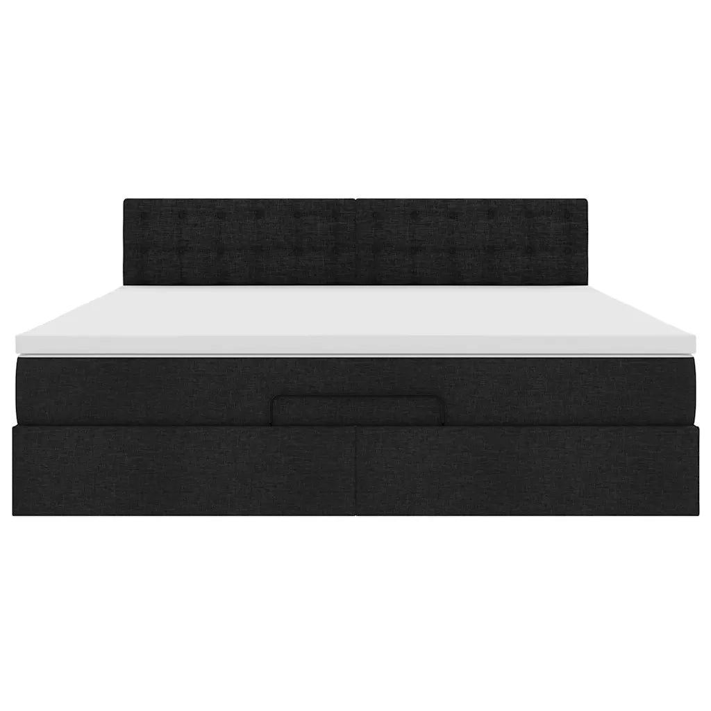 Struttura Letto Pouf con Materasso Nero 160x200 cm in Tessuto 3311638