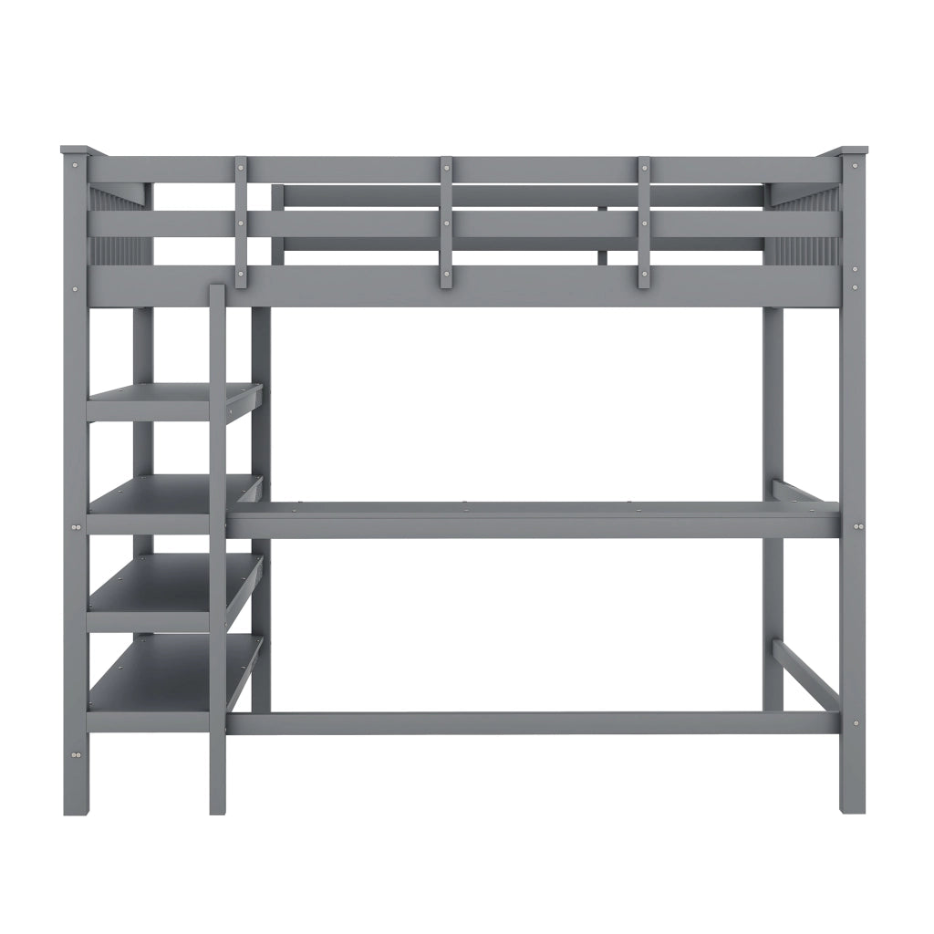 Letto a castello per bambini - Zephmum - 140x200 cm - Grigio - Con ripiani e scrivania