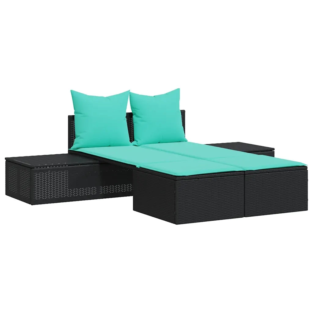 Lettino prendisole doppio con Cuscini in Polyrattan Nero 368397