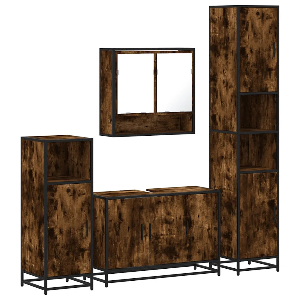 Set Mobili da Bagno 4 pz Rovere Fumo in Legno Multistrato 3301222