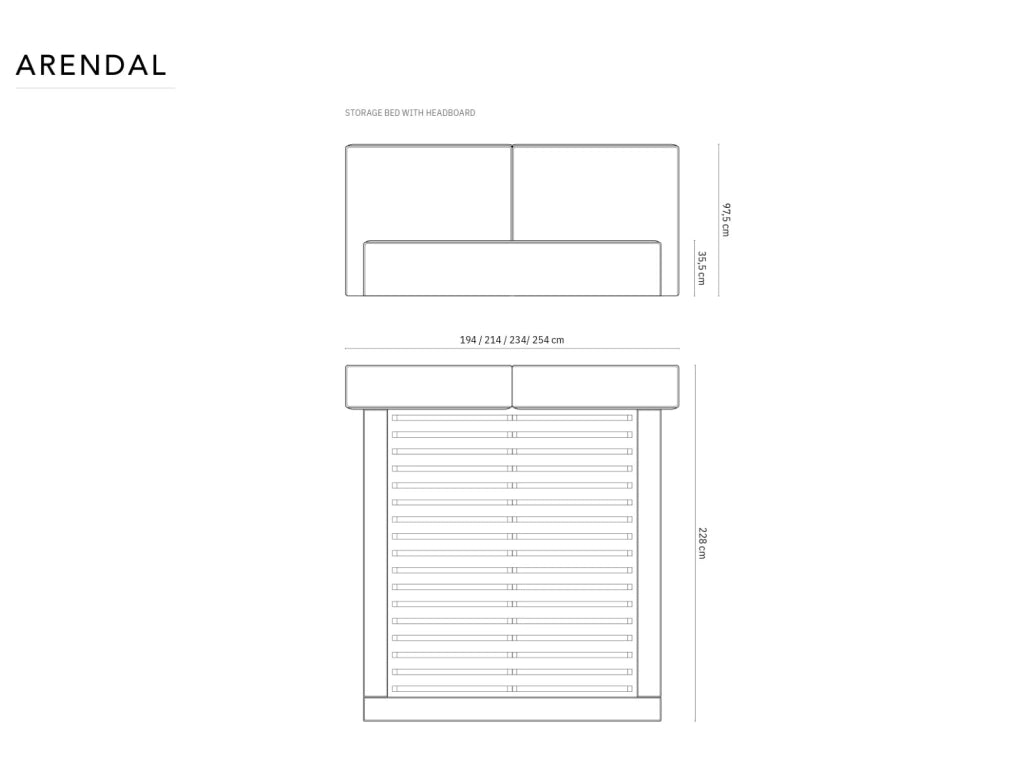 Cosmopolitan Design - Letto a cassettone con testiera doppia "Arendal" 160x200cm in velluto nero 