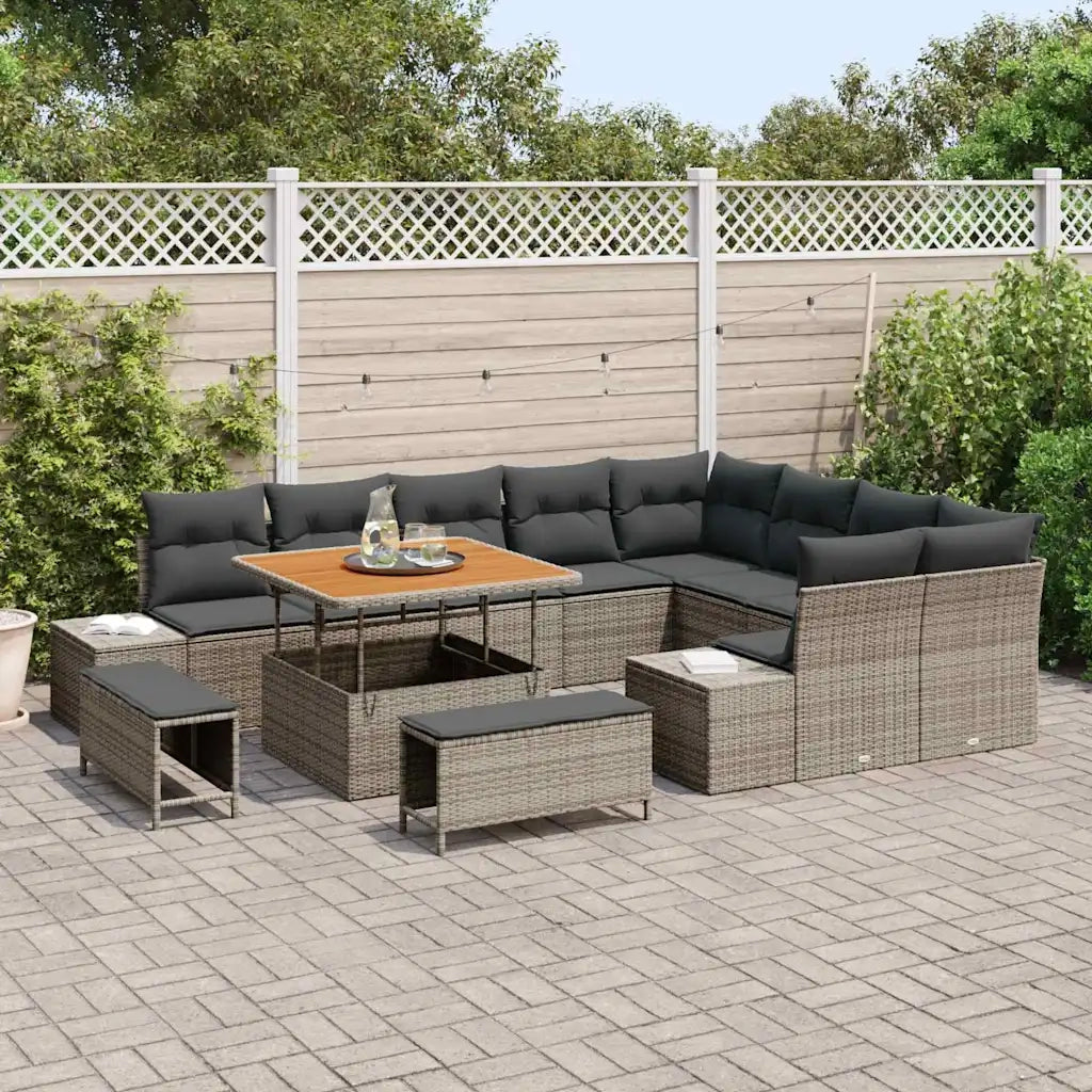 Set Divano da Giardino con cuscino 12 pcs Grigio Poly Rattan