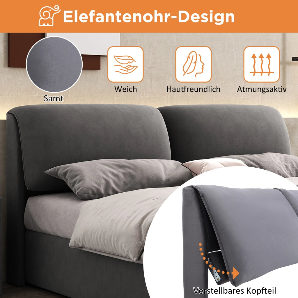 letto imbottito velluto grigio 140 x 200 cm