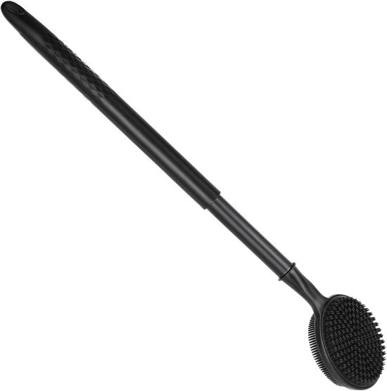Scrub con Corpo in Silicone con Manico in Acciaio Riscaldabile (40-60 cm) - Doppio Sfregiante per Doccia a Doppia Facia per Esfoliazione e Massaggio, Produce Rabbiosi Schiume - Adatto a Uomini e Donne