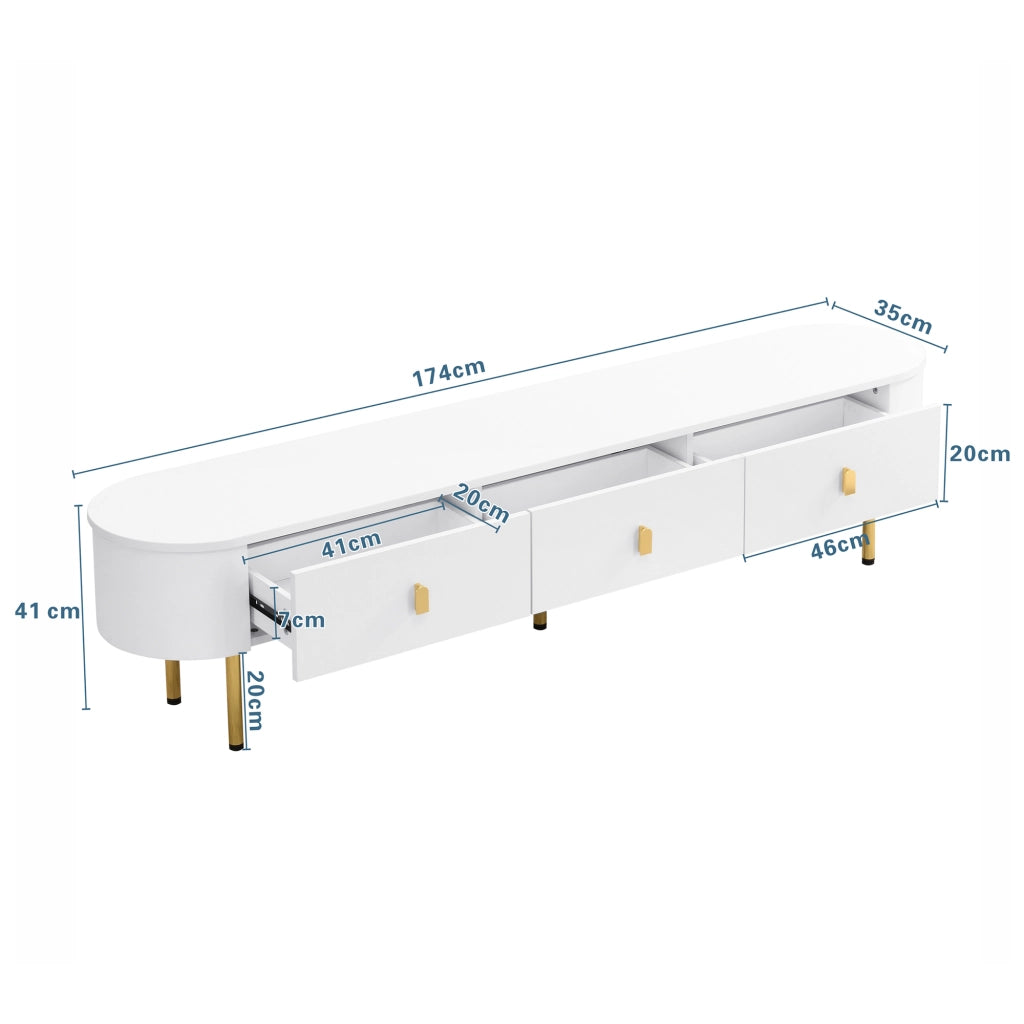MOBILE TV con 3 cassetti 174x35x41 cm MDF Bianco e Oro