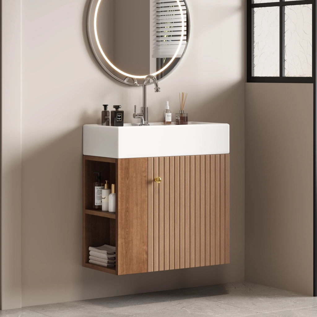 Mobile da bagno con lavabo e vani laterali - per bagno - in MDF - marrone