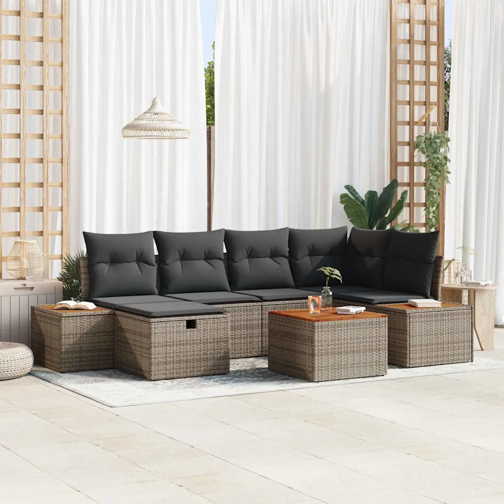 Set Divano da Giardino 7 pcs Grigio 55 x 62 x 69 cm Poly Rattan 3360968