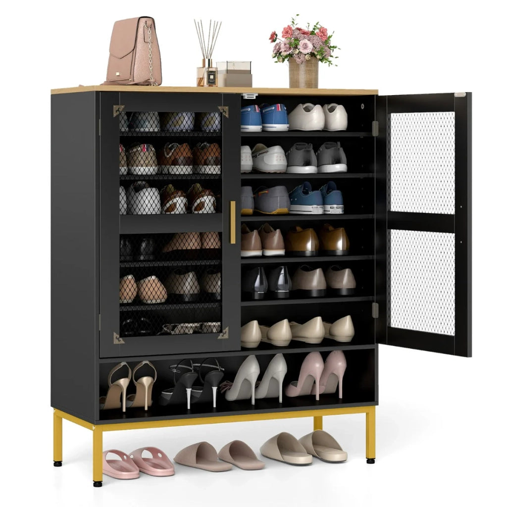 Scarpiera 80 x 37 x 106 cm con ripiani regolabili in legno dal design moderno in nero 20_0017181