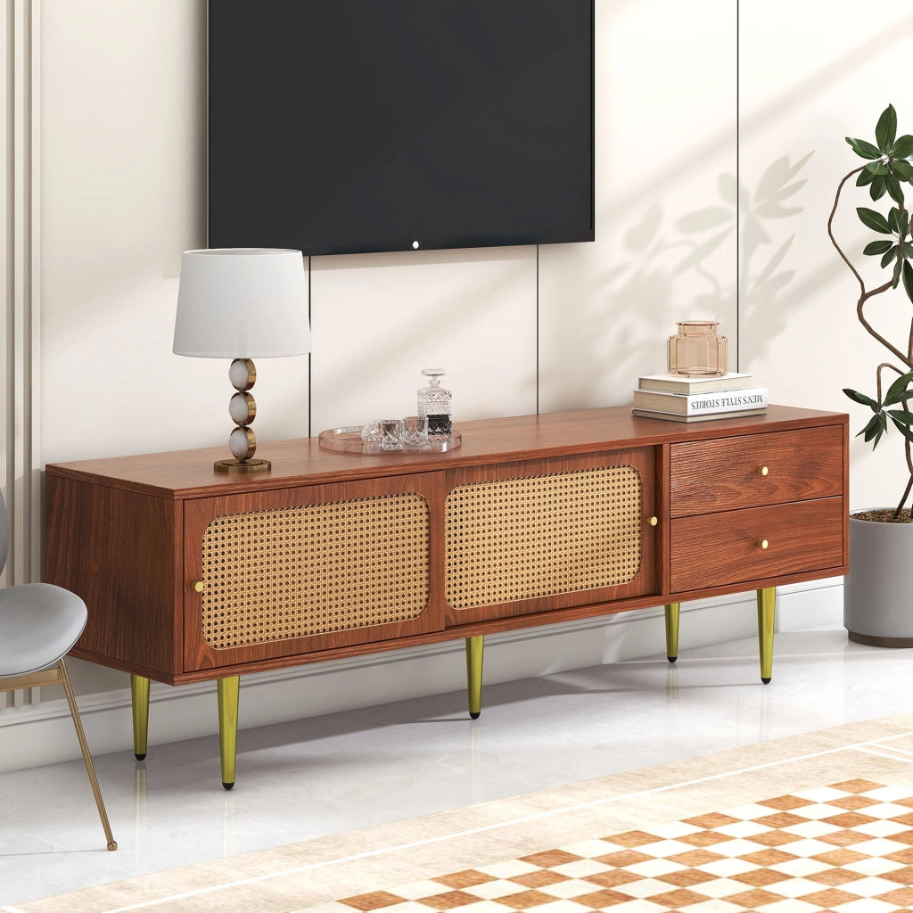 Mobile TV con 2 cassetti; 2 ante scorrevoli e passacavi - per soggiorno - 160x40x60 cm