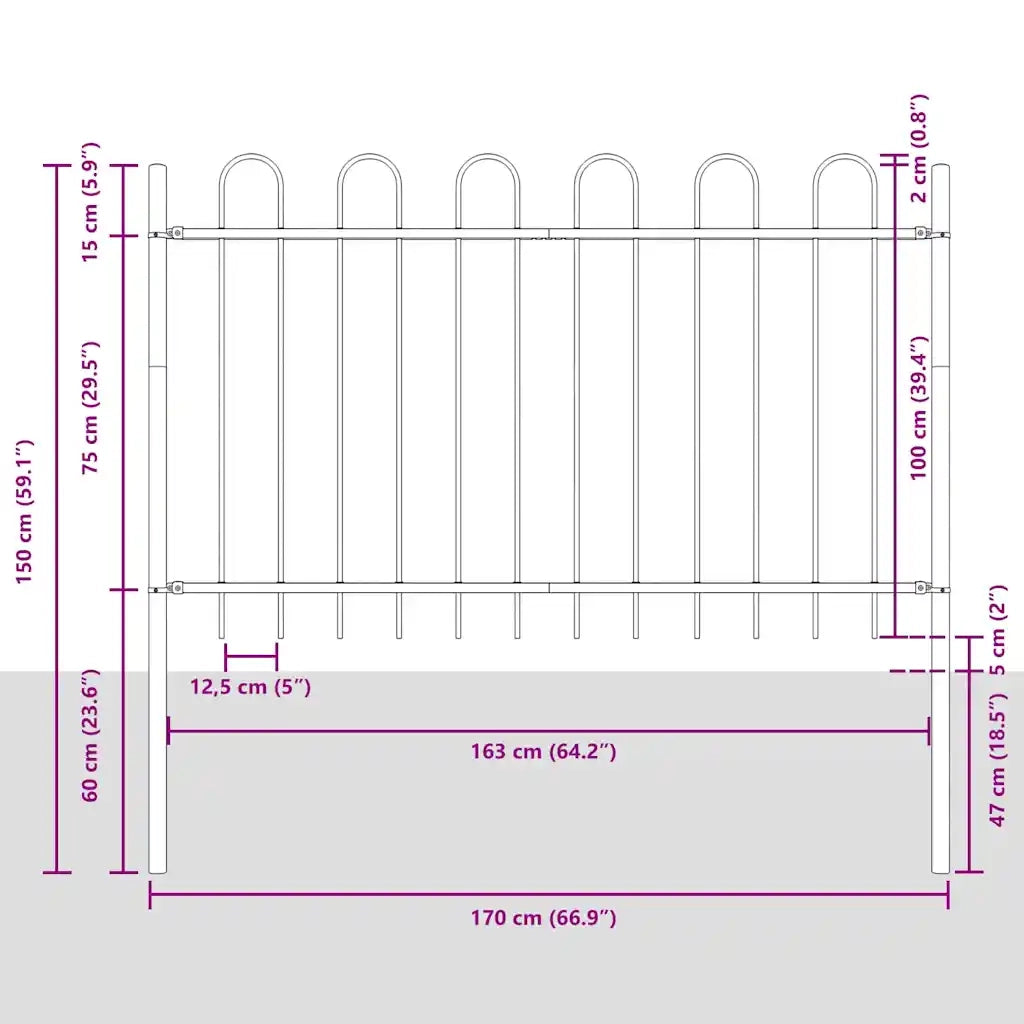 Recinzione per Giardino 9 pcs Grigio 15,3 x 1 m 3334175