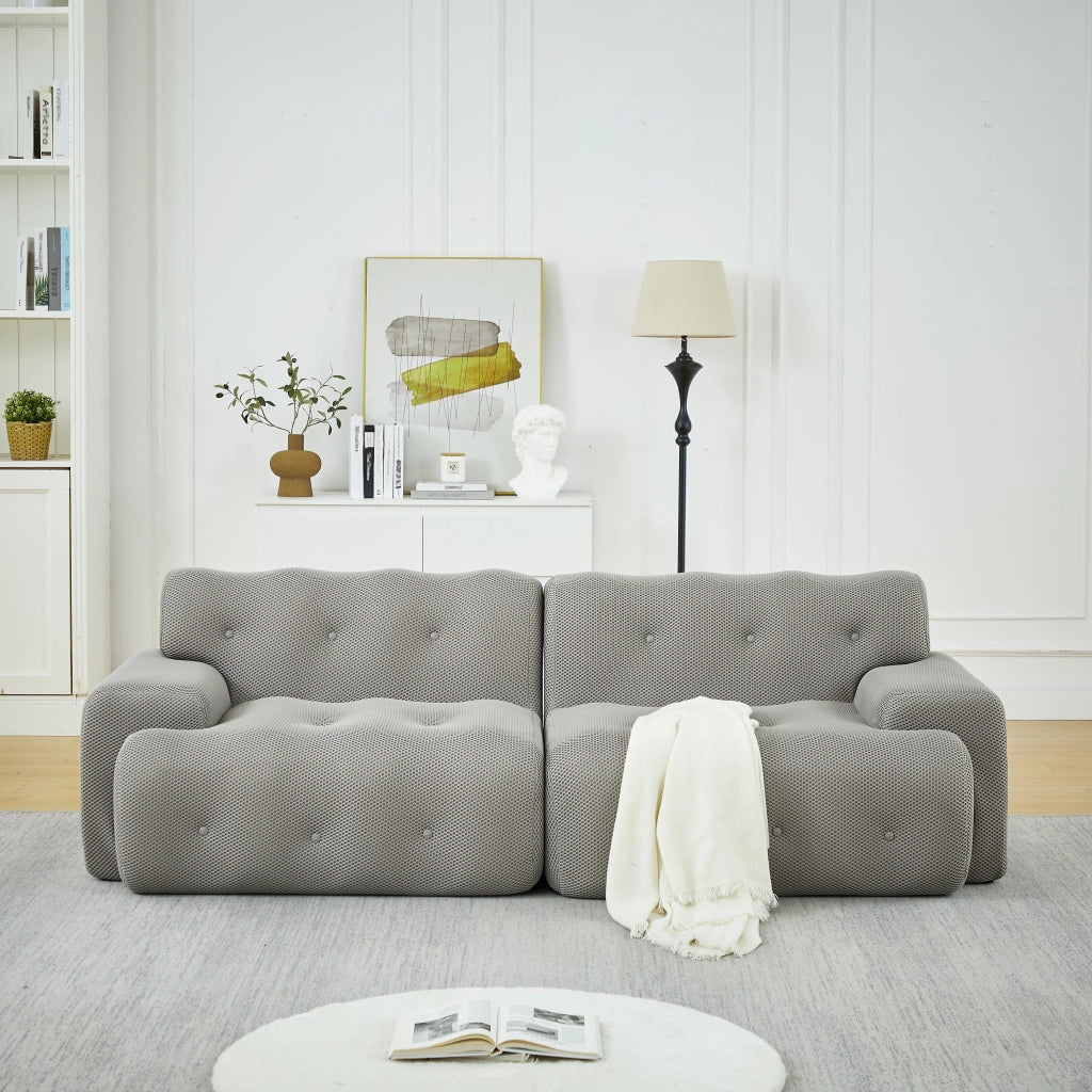 Divano modulare 2 posti con braccioli ampi e schienale ergonomico senza montaggio in tessuto grigio