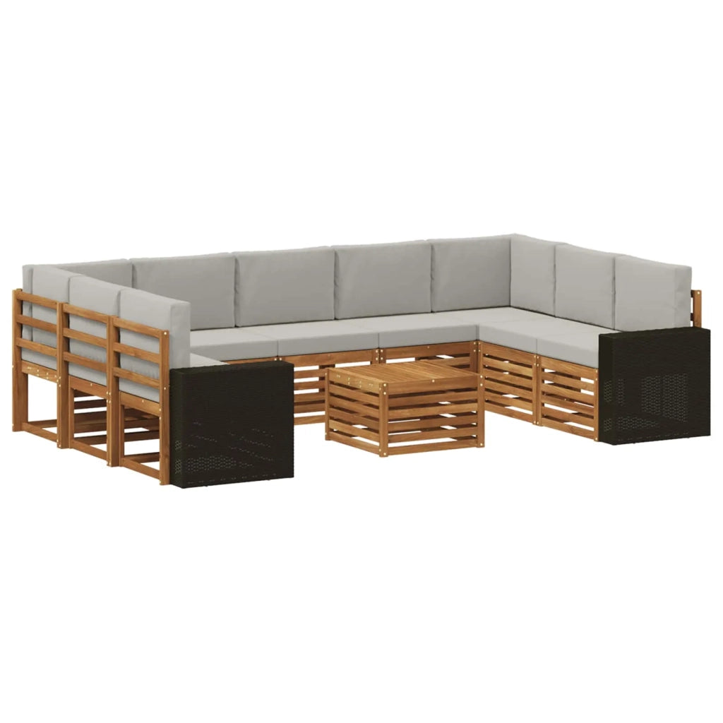 Set di divani da esterno 10 pz Naturale e Grigio Chiaro 3384872