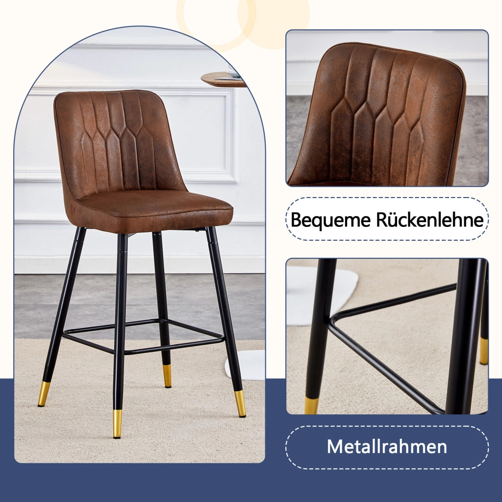 Set di 2 sgabelli da bar con schienale ergonomico; poggiapiedi e struttura in metallo in tessuto marrone e nero