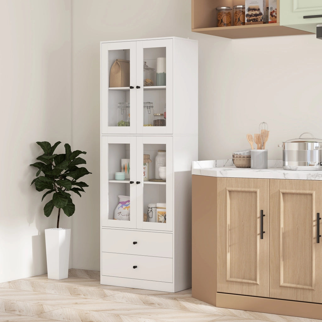 Mobile cucina con ante vetro ¨C Xylo ¨C 4 porte 2 cassetti ripiani regolabili bianco 59x30x170cm