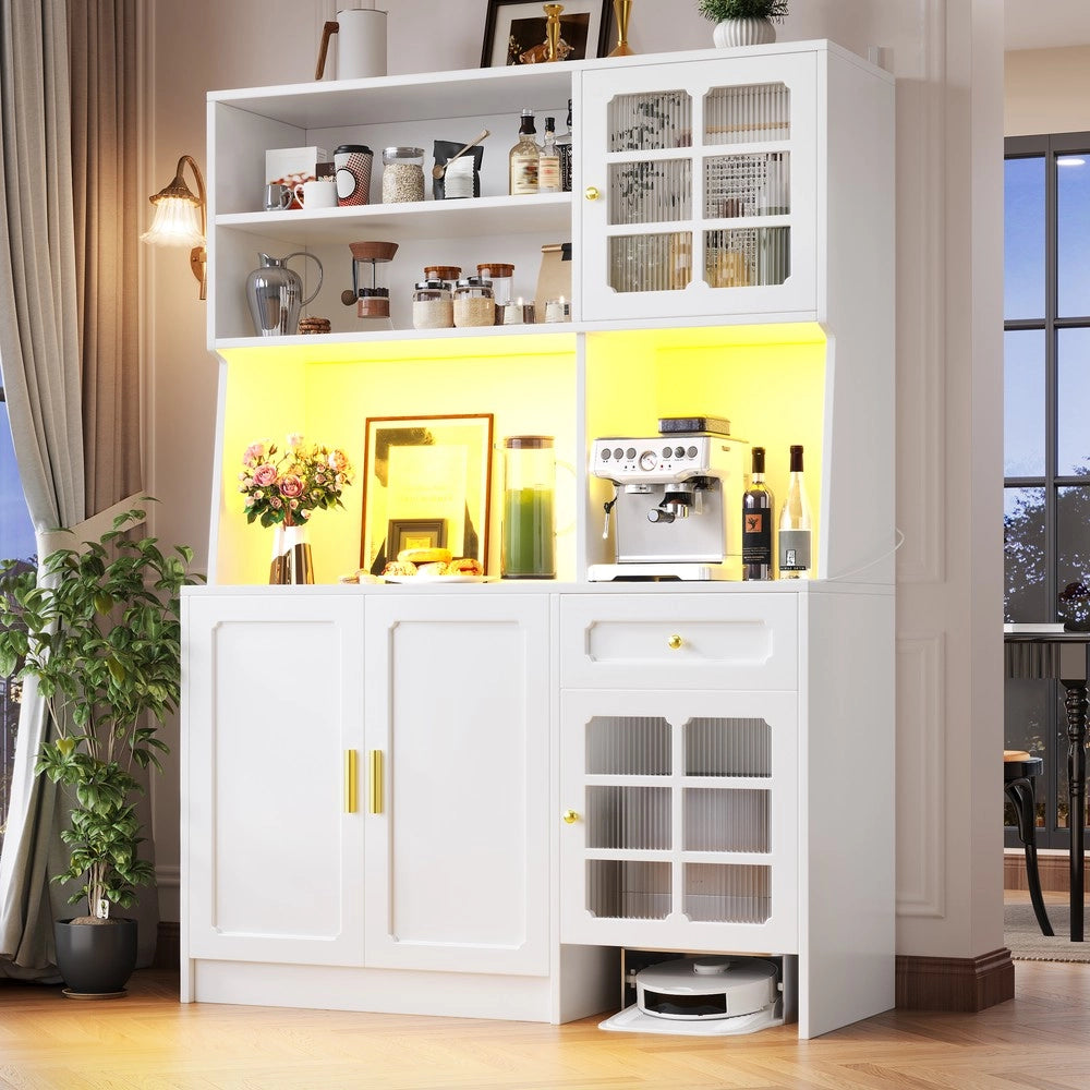 Mobile Cucina con Ante in Vetro e LED ¨C Xylo ¨C Bianco, 130x45x180 cm