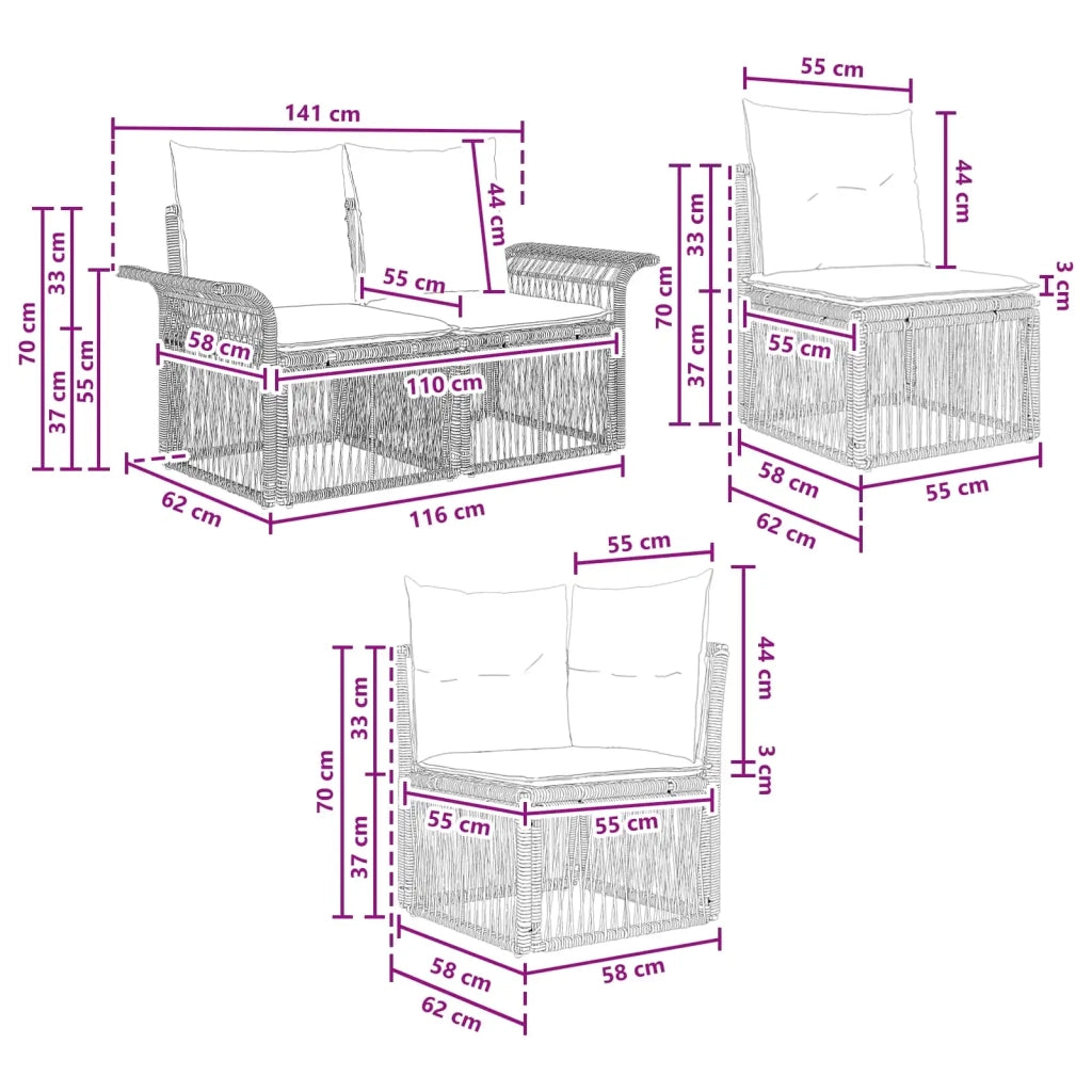 Set Divano da Giardino 11 pz Grigio e Grigio Scuro polyrattan 3434999
