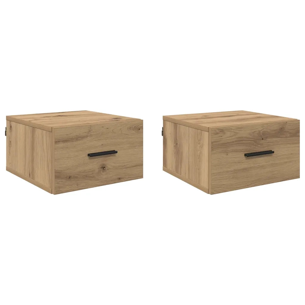 Set di 2 Comodini | Armadio da Notte | Mobiletto da notte rovere artigianale 35 x 35 x 20 cm