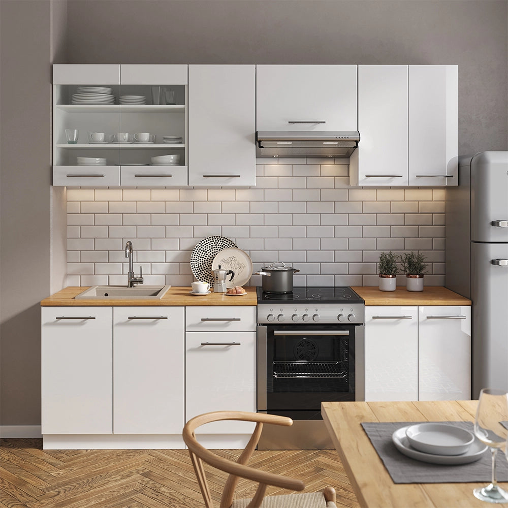 Cucina componibile Fame-Line Bianco lucido/Bianco 240 cm, PL Antracite Vicco