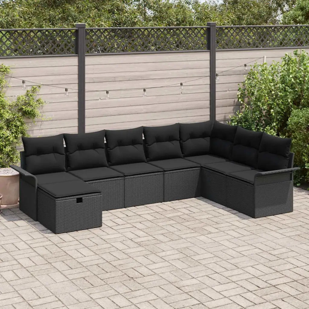 Set Divano da Giardino con cuscino 8 pcs Nero polyrattan 3358932
