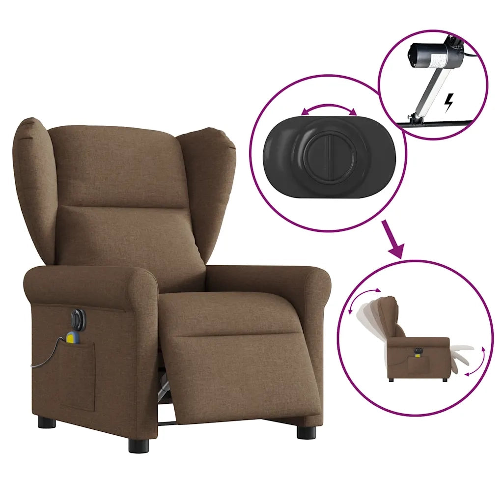 Poltrona Massaggiante Reclinabile Elettrica Marrone in Tessuto 3303368