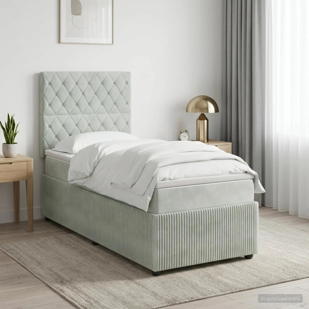Letto Box Spring LED con Materasso Grigio Chiaro 100 x 200 cm 3456005