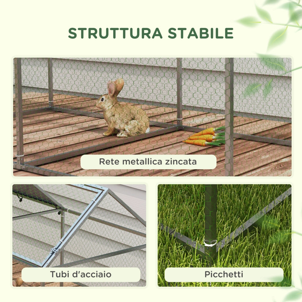 Gabbia per Animali in Acciaio con Tetto in Tessuto ¨C zephmum ¨C 198x100x120 cm Verde Argento