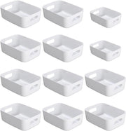 Cassa di archiviazione multifunzionale in plastica da 12 pezzi con maniglie - per cucina, ufficio, armadio, bagno, giocattoli - bianco