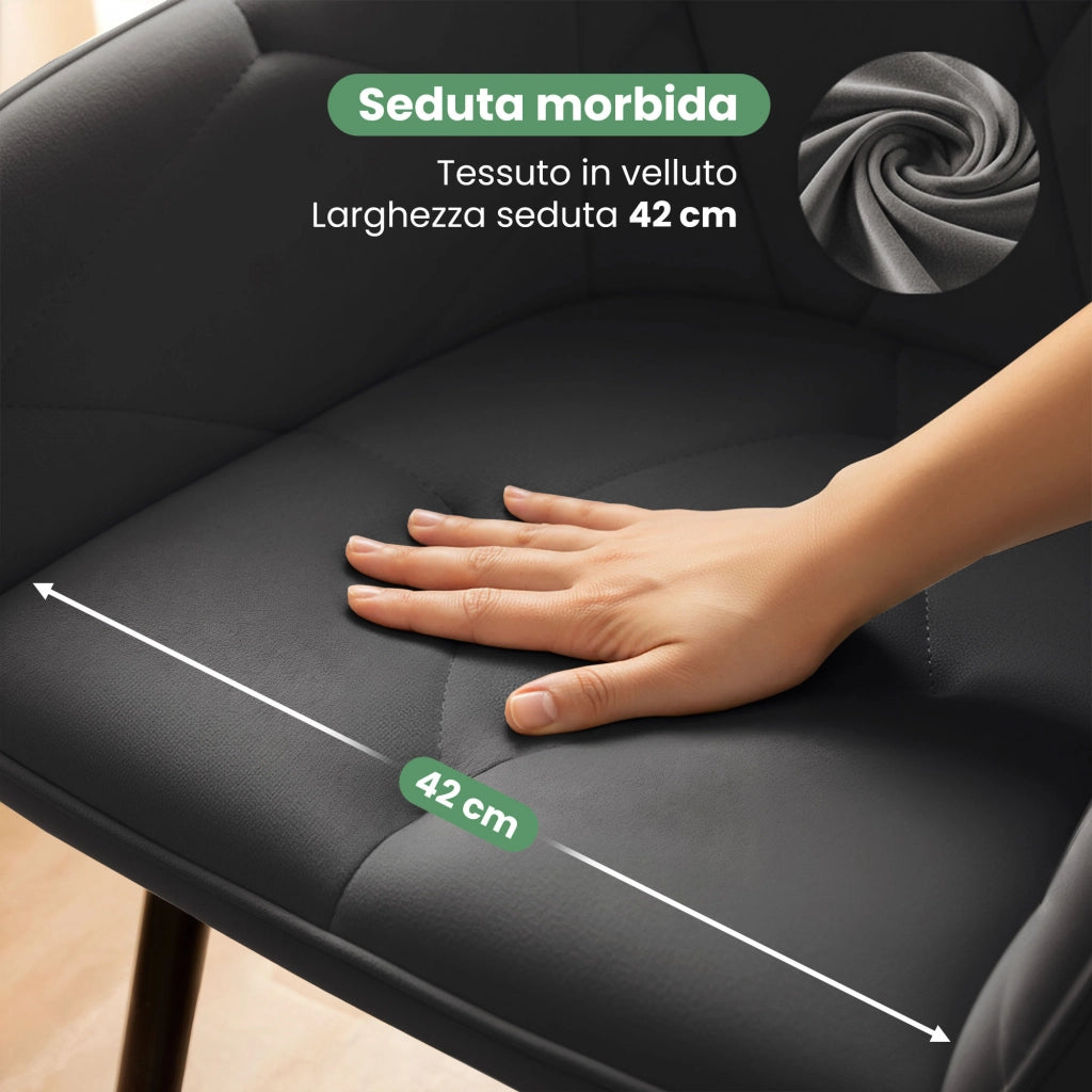 Set di 6 Sedie in velluto trapuntato DIAMANTE Grafite gambe nere