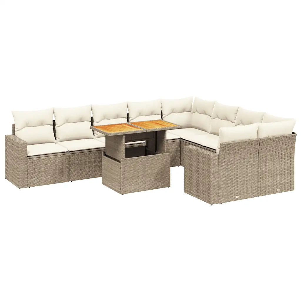 Set Divano da Giardino 10 pz con Cuscini Beige in Polyrattan