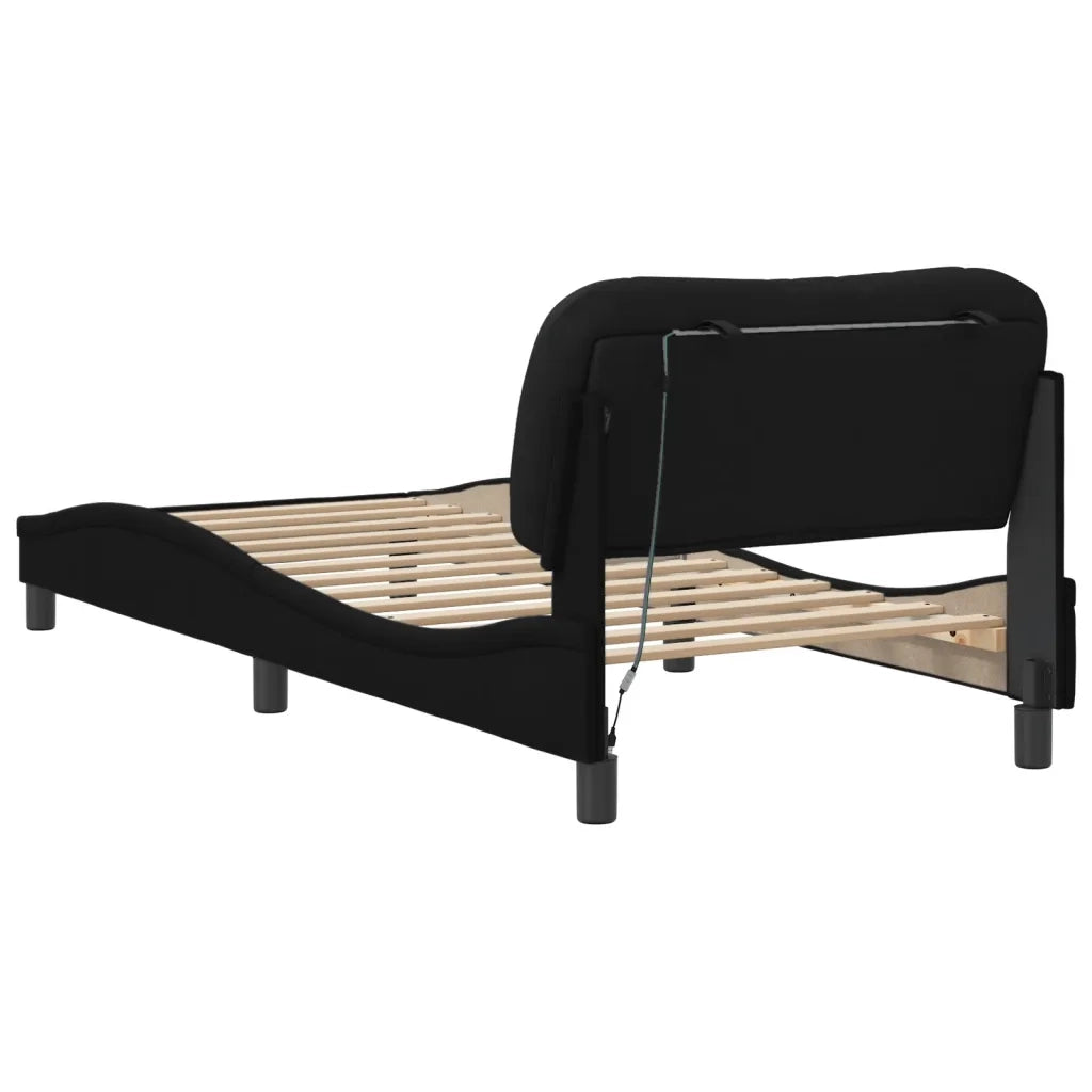 Giroletto con LED senza Materasso-Struttura Letto Hvar Nero 90x190 cm in Tessuto