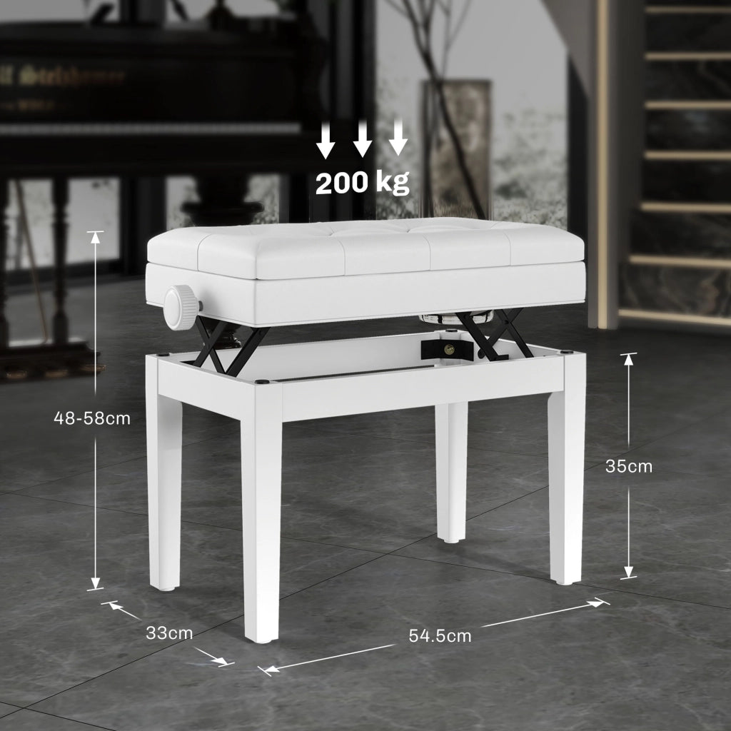 Sgabello Regolabile con Seduta Imbottita e Vano Portaoggetti ¨C Minimal ¨C Bianco 33x48-58 cm